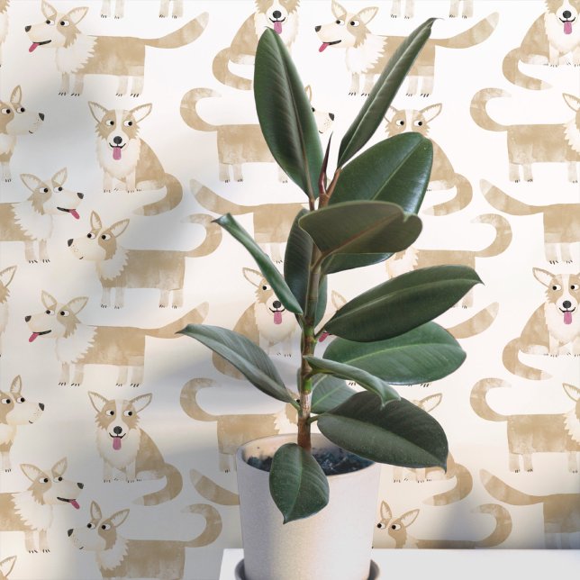 Pembroke Welsh Corgi Dog Pattern Wallpaper (Pembroke Welsh Corgi dog fun peel and stick wallpaper for animal and pet lovers)