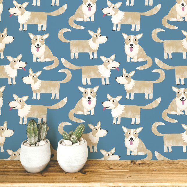 Pembroke Welsh Corgi Dog Pattern Wallpaper (Pembroke Welsh Corgi dog fun peel and stick wallpaper for animal and pet lovers)