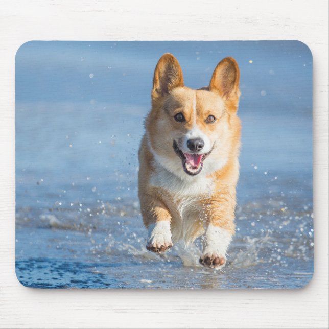 Pembroke Welsh Corgi Dog Running On The Beach Mouse Pad (Front)