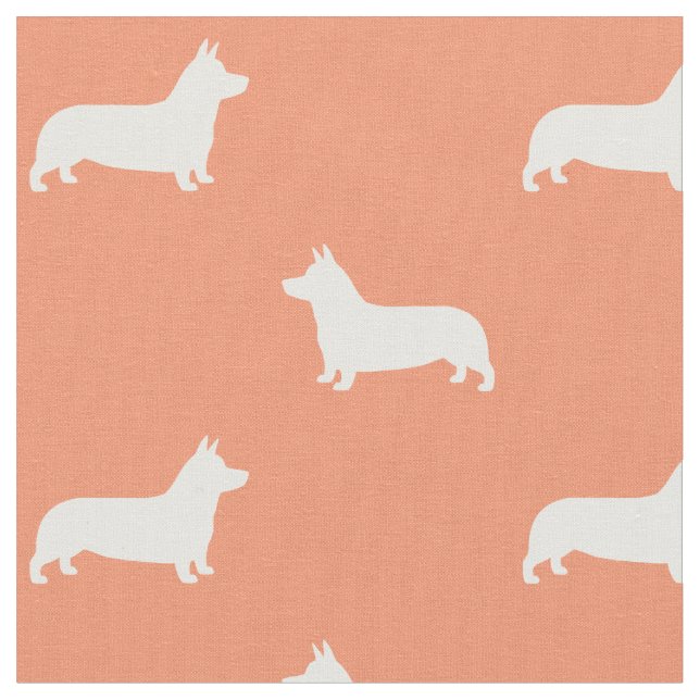 Pembroke Welsh Corgi Dog Silhouettes Pattern Fabric (Close Up)