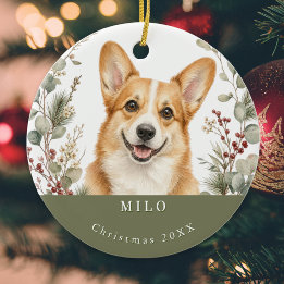 Pembroke Welsh Corgi Dog Watercolor Christmas Ceramic Ornament
