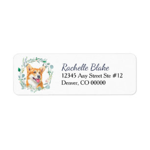 Pembroke Welsh Corgi Dog Wreath Return Address  Label