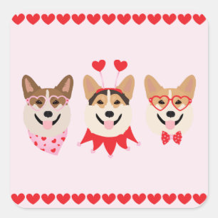 Pembroke Welsh Corgi Dogs Valentines Square Sticker