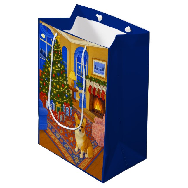 Pembroke Welsh Corgi Holiday Medium Gift Bag (Front Angled)