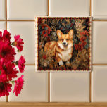 Pembroke Welsh Corgi in a Victorian Flower Garden Ceramic Tile<br><div class="desc">Charming design featuring a cute Pembroke Welsh Corgi dog in a flower garden inspired by the style of William Morris.</div>