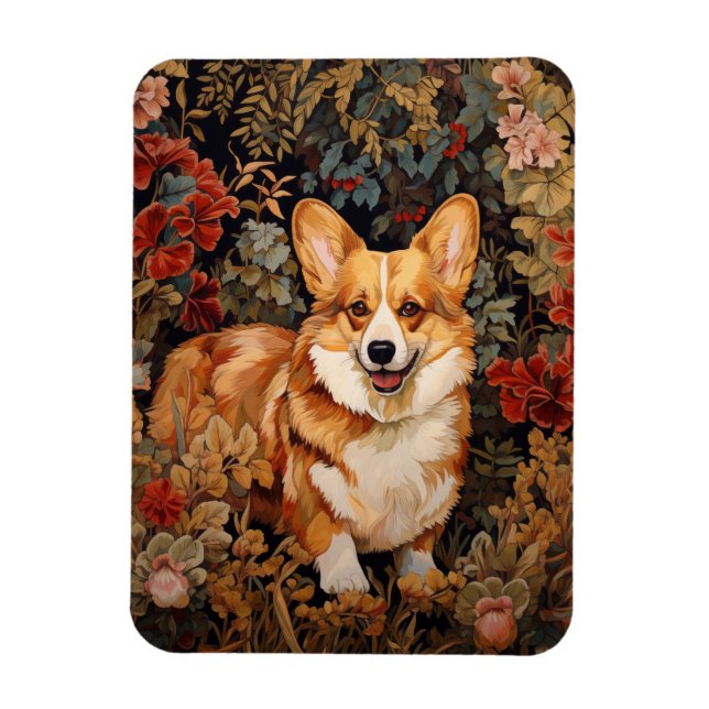 Pembroke Welsh Corgi in a Victorian Flower Garden Magnet (Vertical)