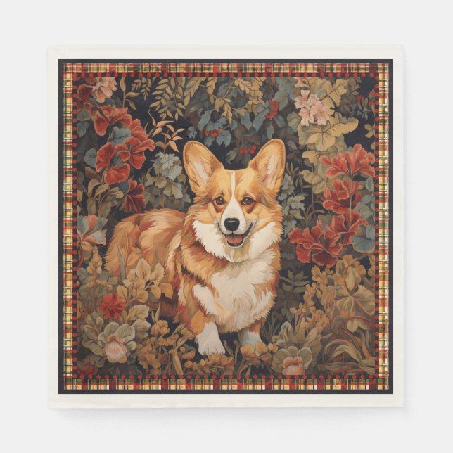 Pembroke Welsh Corgi in a Victorian Flower Garden Napkin (Front)