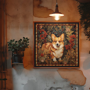 Pembroke Welsh Corgi in a Victorian Flower Garden Poster