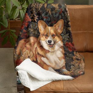 Pembroke Welsh Corgi in a Victorian Flower Garden Sherpa Blanket
