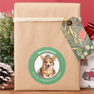 Pembroke Welsh Corgi in Winter Hat Christmas Classic Round Sticker