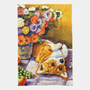 Pembroke Welsh Corgi Kitchen Towel Floral