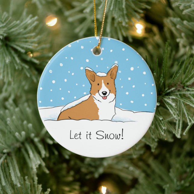 Pembroke Welsh Corgi Let it Snow - Holiday Dog Ceramic Ornament (Tree)