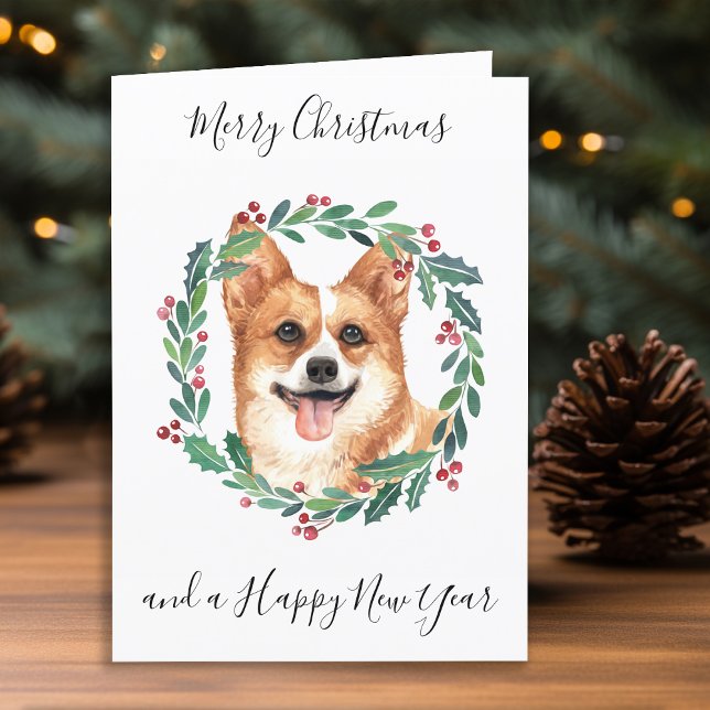 Pembroke Welsh Corgi Merry Christmas Trendy Dog Holiday Card (Creator Uploaded)