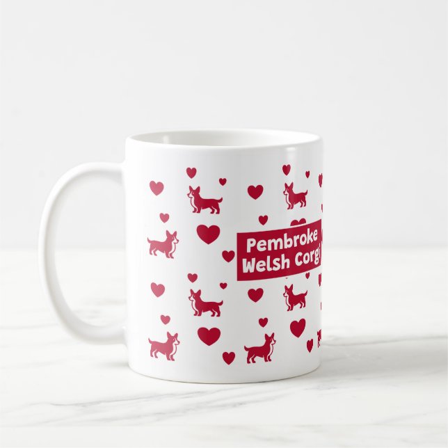 Pembroke Welsh Corgi Mug With Red Hearts (Left)