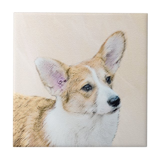 Pembroke Welsh Corgi Painting - Original Dog Art Ceramic Tile (Front)