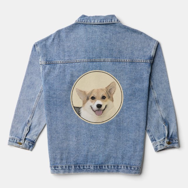 Pembroke Welsh Corgi Painting - Original Dog Art Denim Jacket (Back)