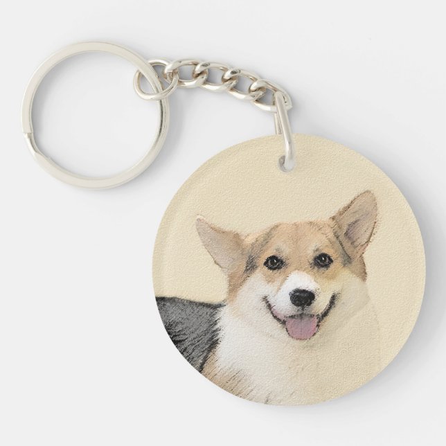 Pembroke Welsh Corgi Painting - Original Dog Art Key Ring (Front)