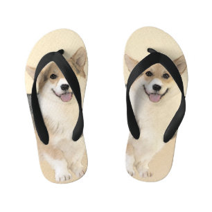 Pembroke Welsh Corgi Painting - Original Dog Art Kid's Thongs