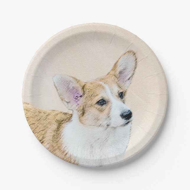 Pembroke Welsh Corgi Painting - Original Dog Art Paper Plate (Front)