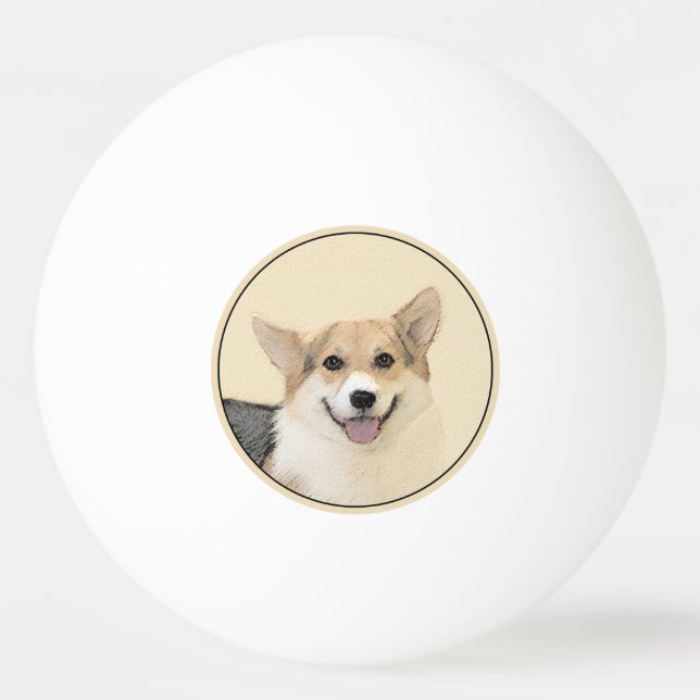 Pembroke Welsh Corgi Painting - Original Dog Art Ping Pong Ball (Front)