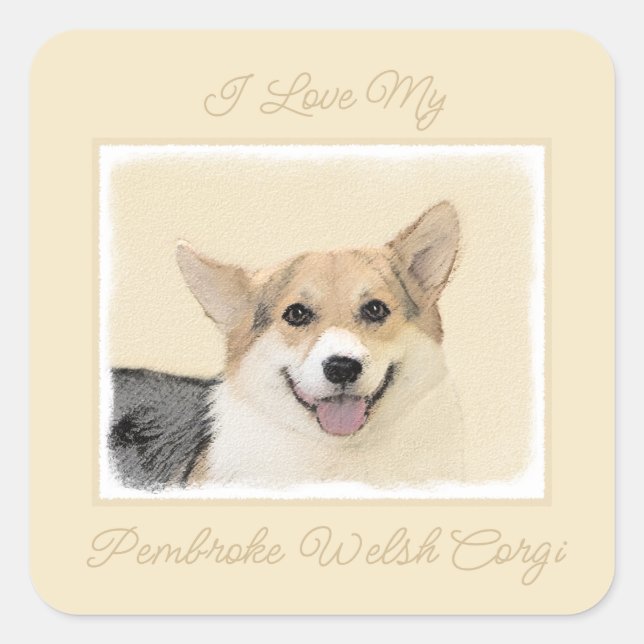 Pembroke Welsh Corgi Painting - Original Dog Art S Square Sticker (Front)