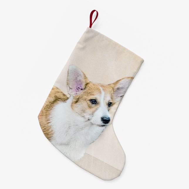Pembroke Welsh Corgi Painting - Original Dog Art Small Christmas Stocking (Front (Hanging))