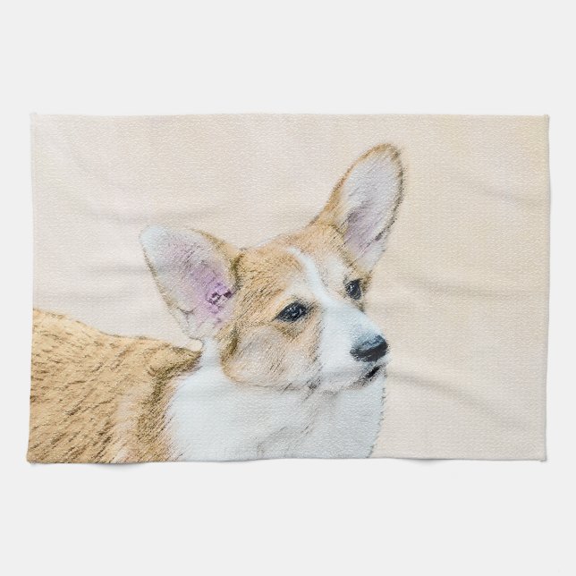 Pembroke Welsh Corgi Painting - Original Dog Art Tea Towel (Horizontal)