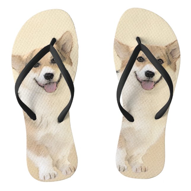 Pembroke Welsh Corgi Painting - Original Dog Art Thongs (Footbed)