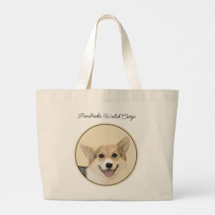 Pembroke Welsh Corgi Painting Tri-Colour Dog Art Large Tote Bag