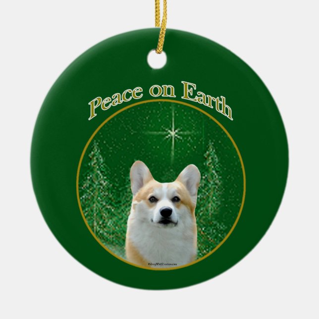 Pembroke Welsh Corgi Peace Ceramic Ornament (Front)