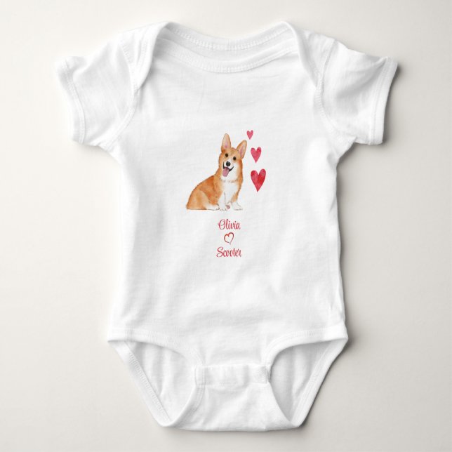 Pembroke Welsh Corgi Personalised Baby Loves Dog Bodysuit (Front)