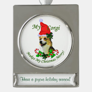 Pembroke Welsh Corgi Personalised Christmas Silver Plated Banner Ornament