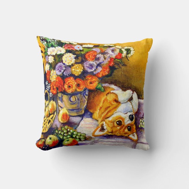Pembroke Welsh Corgi Pillow Floral (Front)