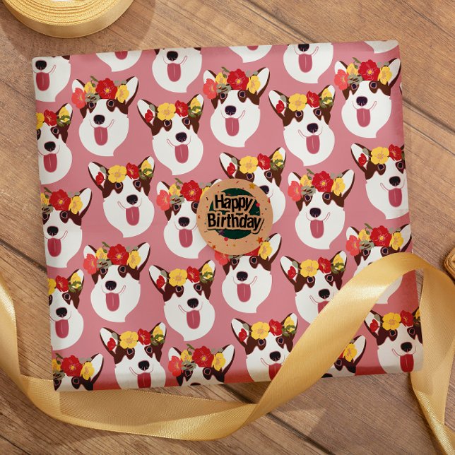 Pembroke Welsh Corgi Pink Cartoon  Wrapping Paper (Creator Uploaded)