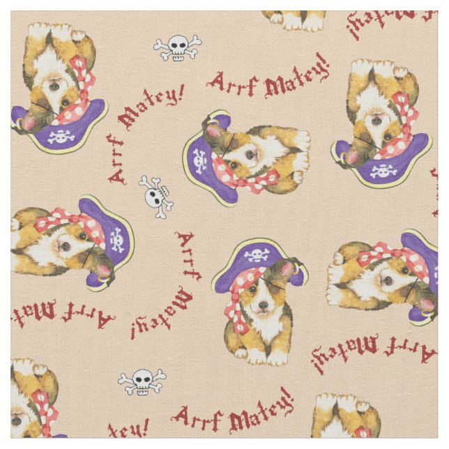 Pembroke Welsh Corgi Pirate Fabric (Close Up)