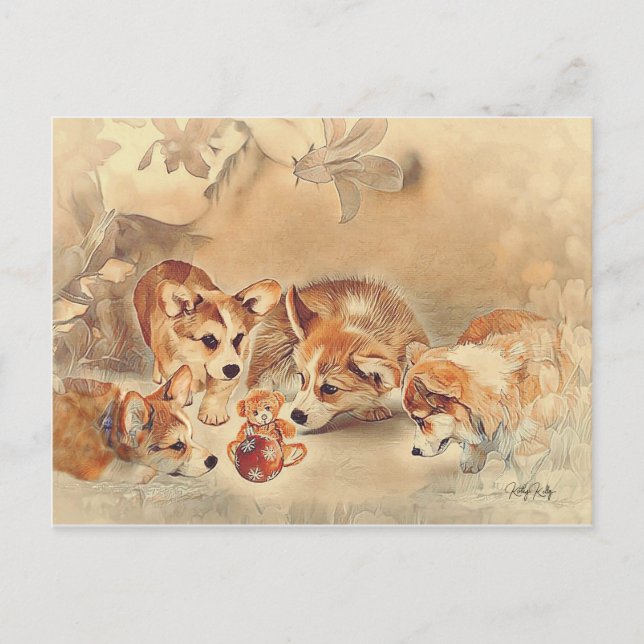 Pembroke Welsh Corgi Puppies Holiday Postcard (Front)