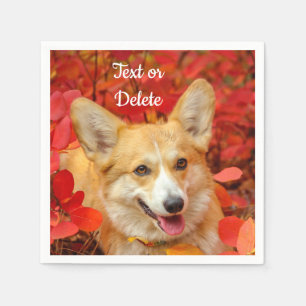 Pembroke Welsh Corgi Puppy Dog in Red Leaves Napkin