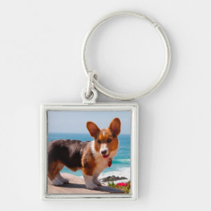 Pembroke Welsh Corgi puppy standing on table Key Ring