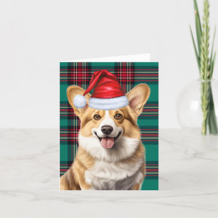 Pembroke Welsh Corgi Red Green Plaid Christmas Holiday Card