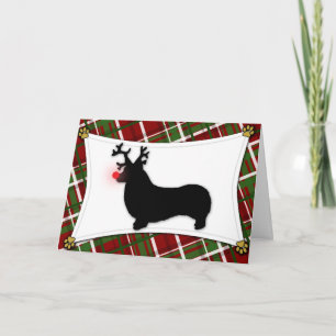 Pembroke Welsh Corgi Reindeer Christmas Card