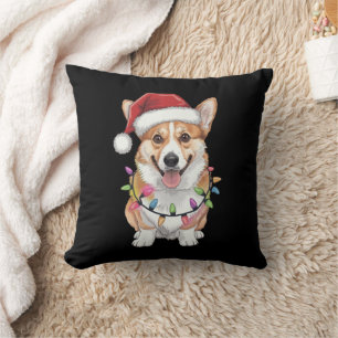 Pembroke Welsh Corgi Santa Christmas Tree Lights  Cushion