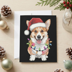 Pembroke Welsh Corgi Santa Christmas Tree Lights  Holiday Card