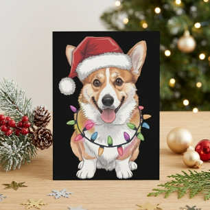 Pembroke Welsh Corgi Santa Christmas Tree Lights  Holiday Postcard
