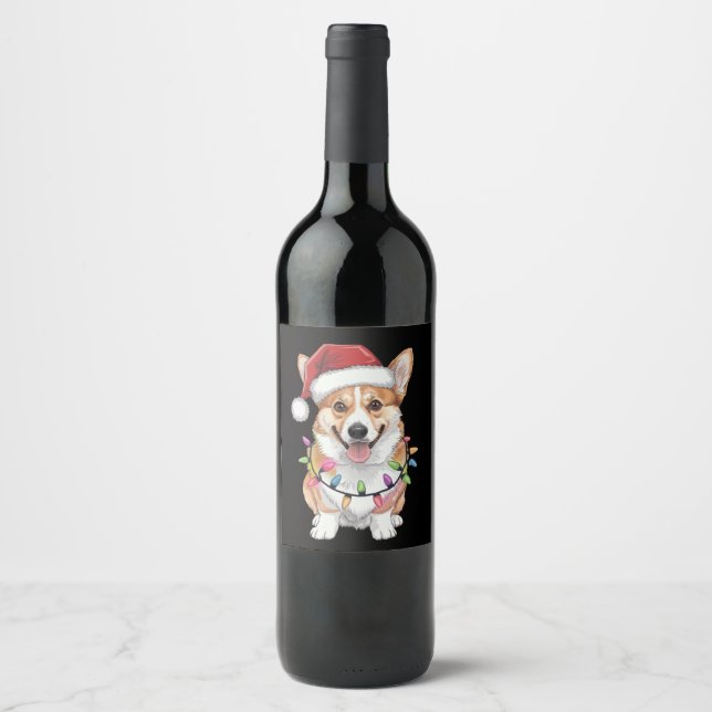 Pembroke Welsh Corgi Santa Christmas Tree Lights  Wine Label (Front)