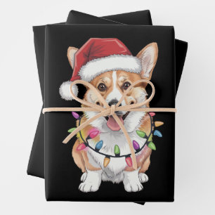 Pembroke Welsh Corgi Santa Christmas Tree Lights  Wrapping Paper Sheet