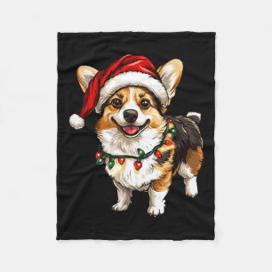 Pembroke Welsh Corgi Santa Christmas Tree Lights X Fleece Blanket