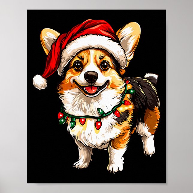Pembroke Welsh Corgi Santa Christmas Tree Lights X Poster (Front)