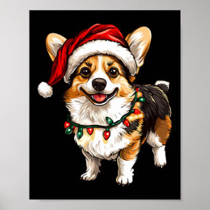 Pembroke Welsh Corgi Santa Christmas Tree Lights X Poster