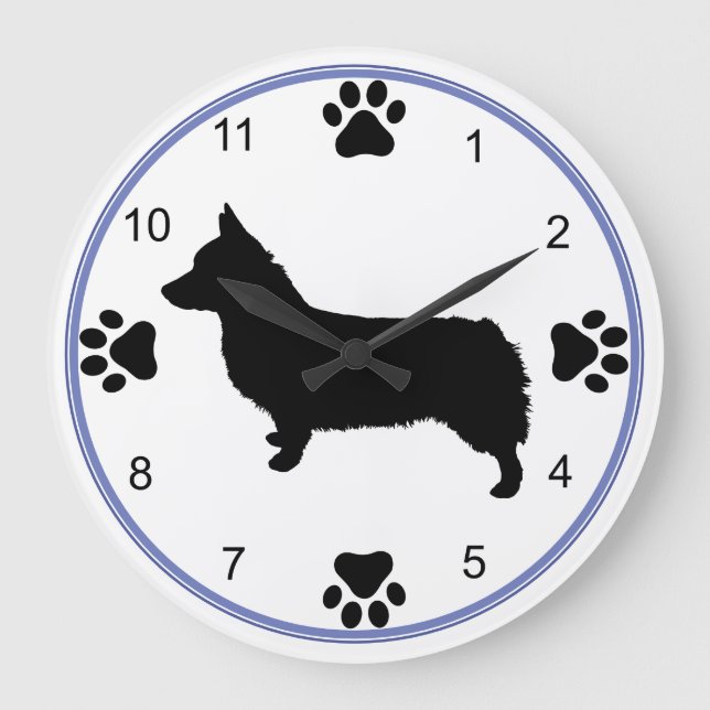 Pembroke Welsh Corgi Silhouette Large Clock (Front)