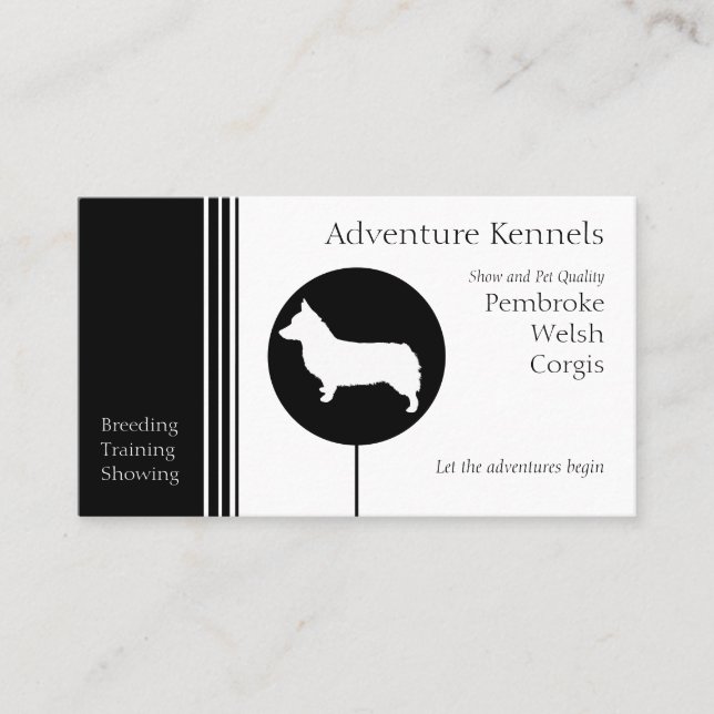 Pembroke Welsh Corgi Silhouette Modern Black White Business Card (Front)